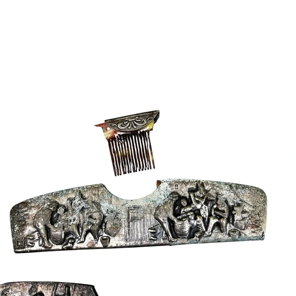 1960’s Denmark Repousse Silver Plated Hair Comb Case with Plastic Comb Vintage